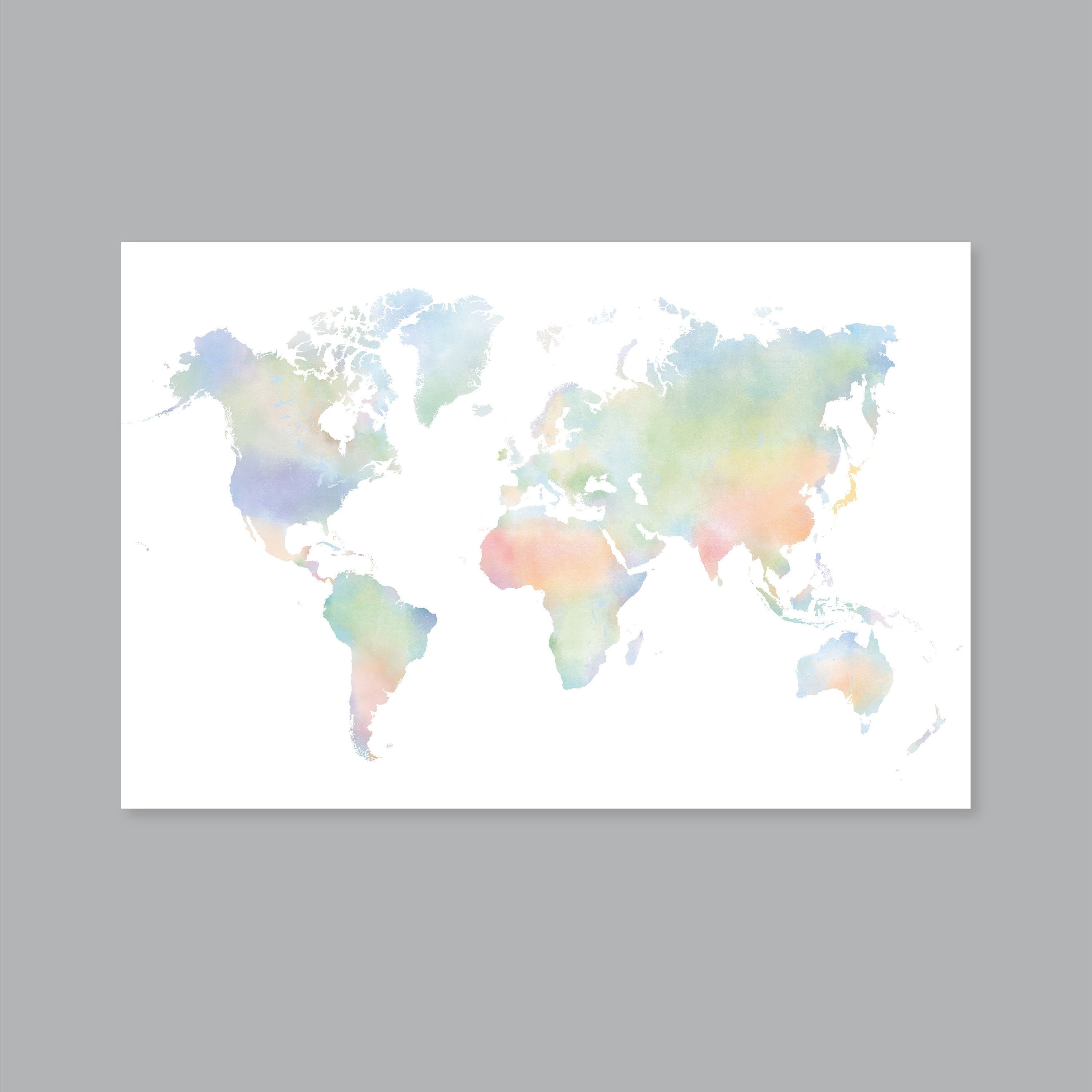 World Map PRINTABLE Map of the World Wall Art Watercolor Kid - Etsy