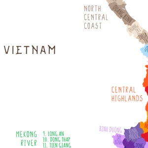 Vietnam Map Region, PRINTABLE Vietnam Provinces, Labeled Vietnam Map, Modern home decor P576 image 7