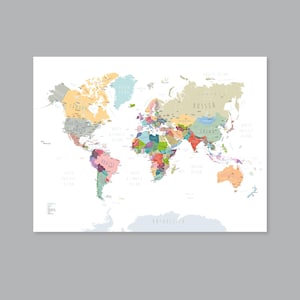 Poster mappa del mondo, mappa del mondo STAMPABILE con paesi, mappa del mondo da parete, arredamento moderno per la casa (#P455)