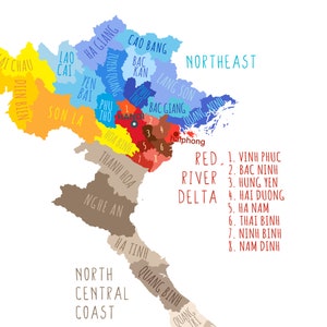 Vietnam Map Region, PRINTABLE Vietnam Provinces, Labeled Vietnam Map, Modern home decor P576 image 3