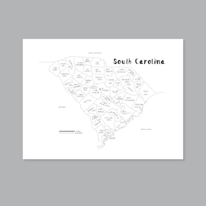 Mappa artistica della Carolina del Sud, mappa dei paesi della Carolina del Sud STAMPABILE SC, mappa dello stato della Carolina del Sud, arredamento moderno per la casa (#P516)