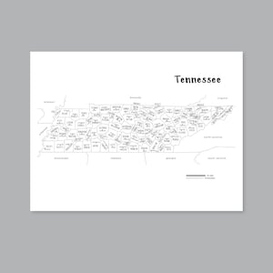 Arte de mapa do Tennessee, mapa do condado do Tennessee para impressão TN, mapa do estado do Tennessee, decoração moderna para casa (#P521)