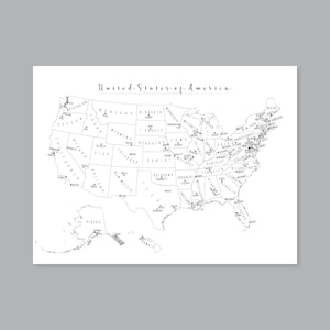 US Map Wandkunst, DRUCKBAR USA Karte Druck, Schwarzweiß-Karte Wandkunst, USA Karte für Kinder, Zuhause Kinderzimmer Dekor (#P482)