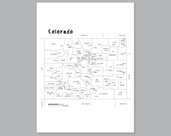 Colorado map art, PRINTABLE Colorado county map GA, Colorado countries map poster, Colorado State map, Modern home decor (#P541)