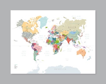 World map Poster, PRINTABLE World map with countries, Map of the World wall art Kid nursery Modern home decor (#P455)