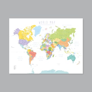 Weltkarte, Map of the World, druckbare Karte der Welt, Weltkarte, moderne Wanddeko (#P426)