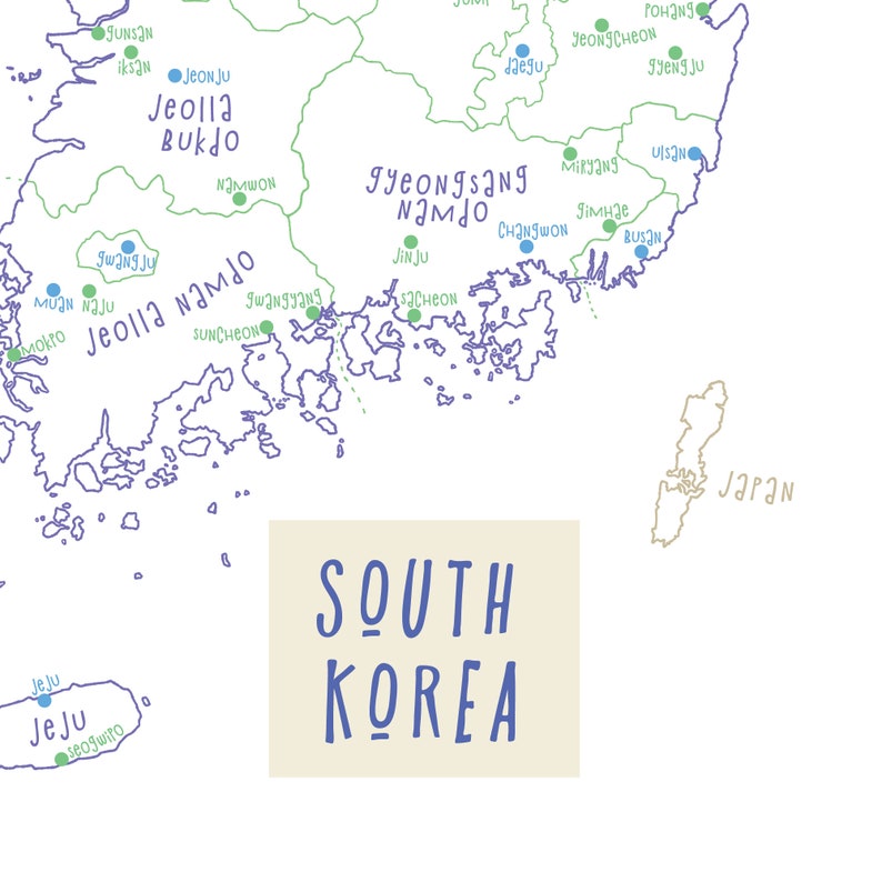 South Korea Map, PRINTABLE South Korea Provinces, Capitals, Cities ...