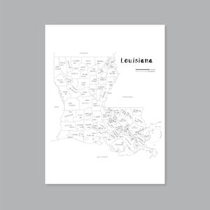 Louisiana Karte Kunst, DRUCKBARE Louisiana County Karte LA, Louisiana Länder Karte Plakat, Louisiana State Karte, moderne Wohndekoration (#P512)