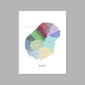 Mapa de Nauru, Mapa imprimible de las regiones de Nauru, Mapa etiquetado de Nauru, Mapa de Oceanía, Decoración moderna para el hogar (#P641)