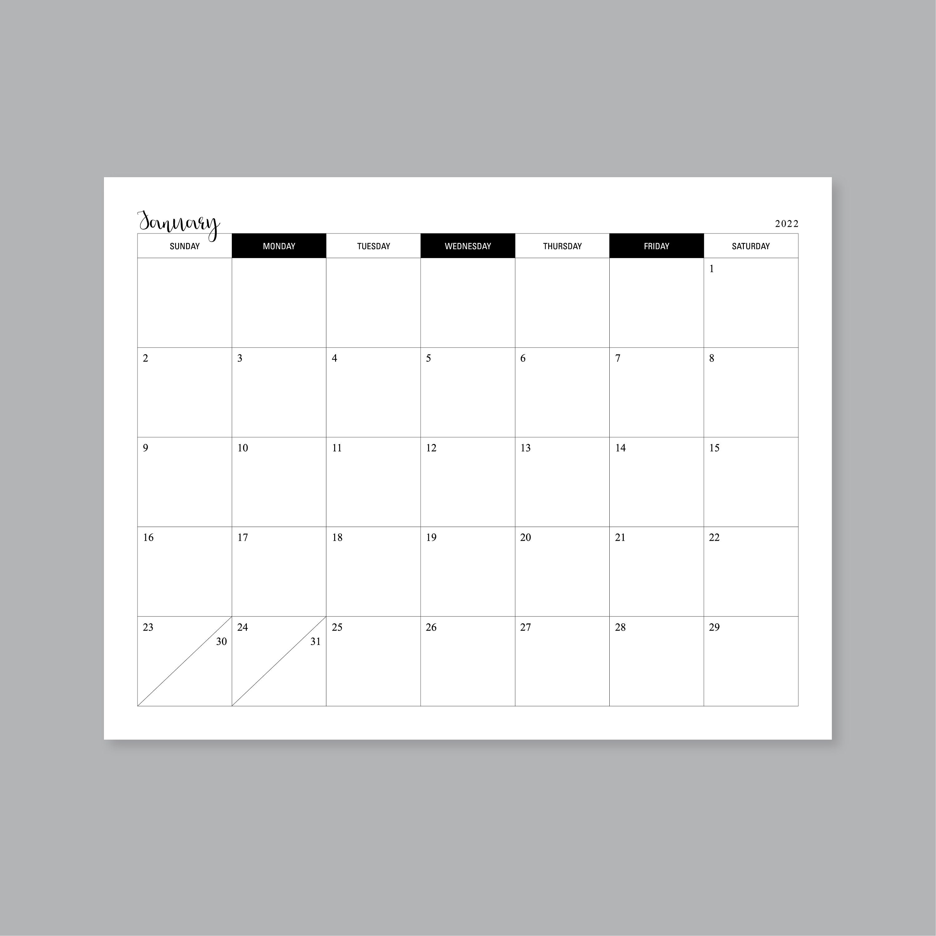2022 calendar planner printable monthly planner letter a4 etsy