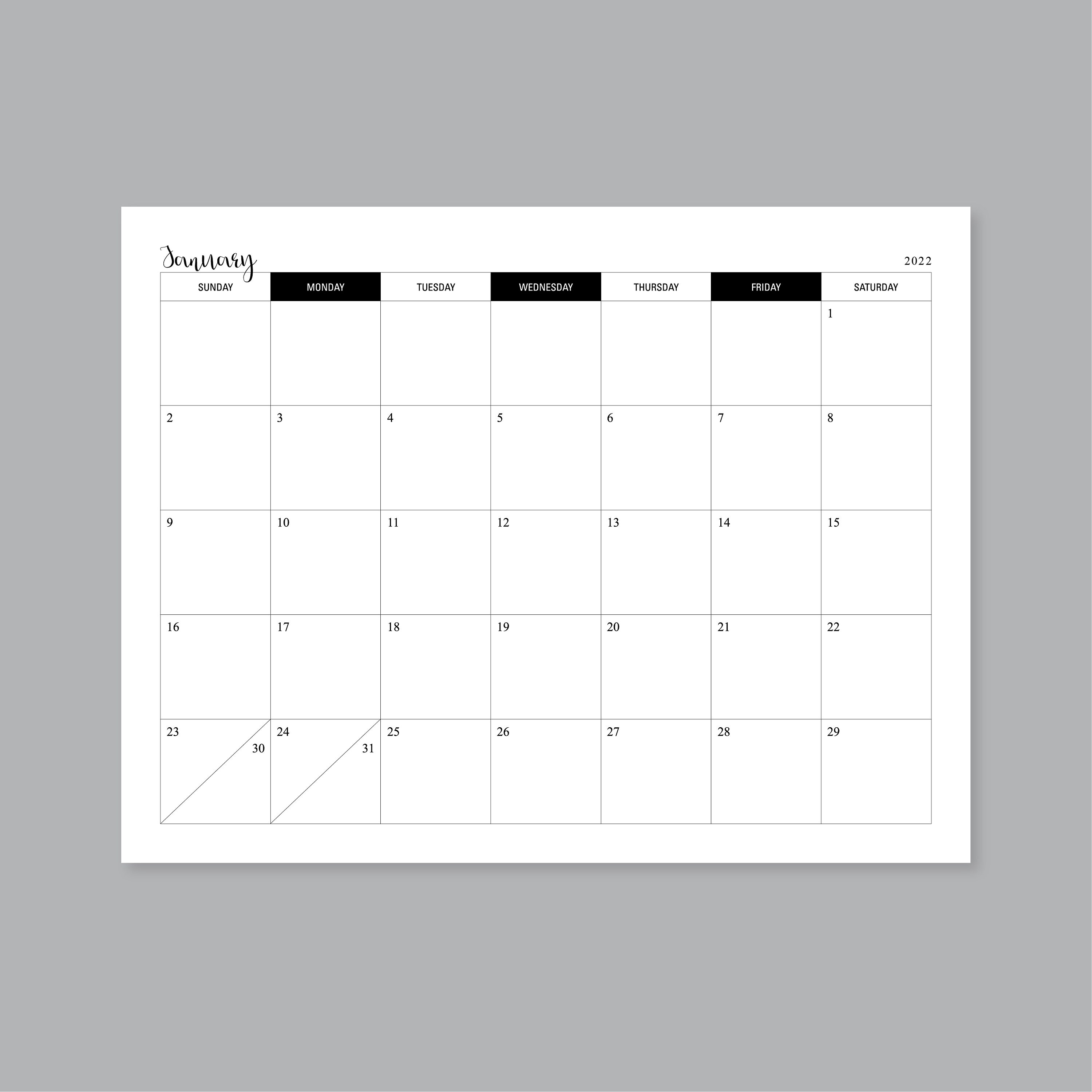 2022 calendar planner printable monthly planner letter a4 etsy