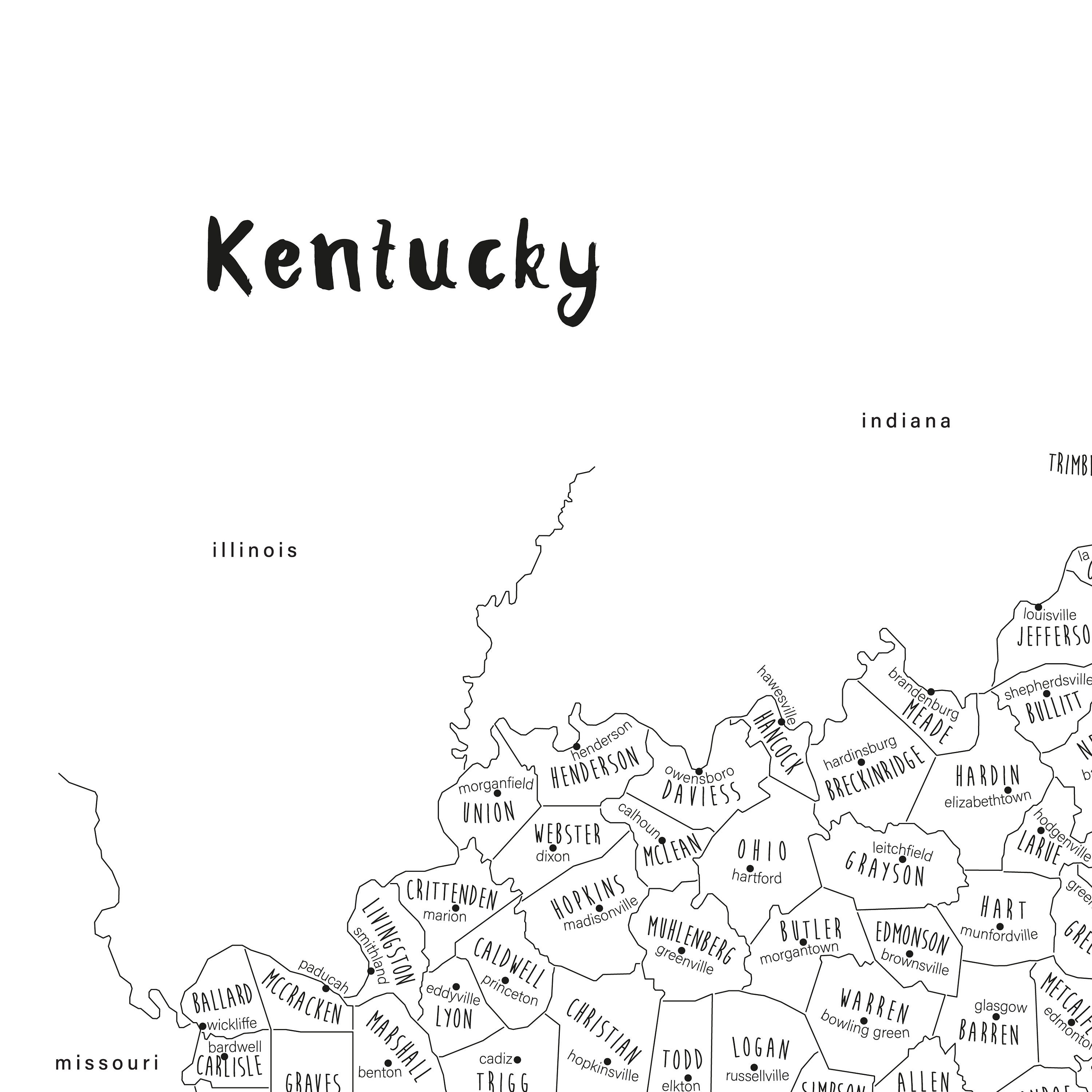 Kentucky Map Poster, PRINTABLE Kentucky Country Map KY, Kentucky Map ...