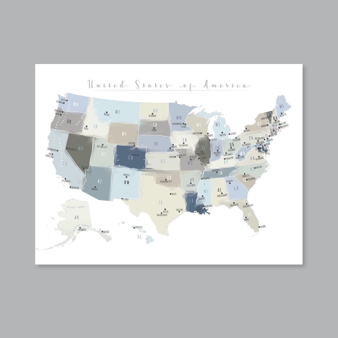 United States Map Wall Art PRINTABLE United States Map Print - Etsy