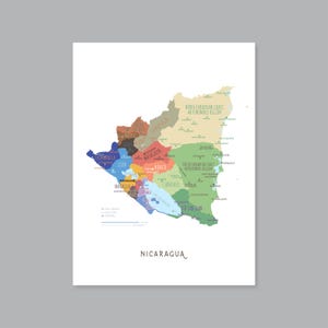 Nicaragua Map, PRINTABLE Nicaragua Regions and Capitals, Labeled Nicaragua Map with Capital, Modern home decor (#P627)