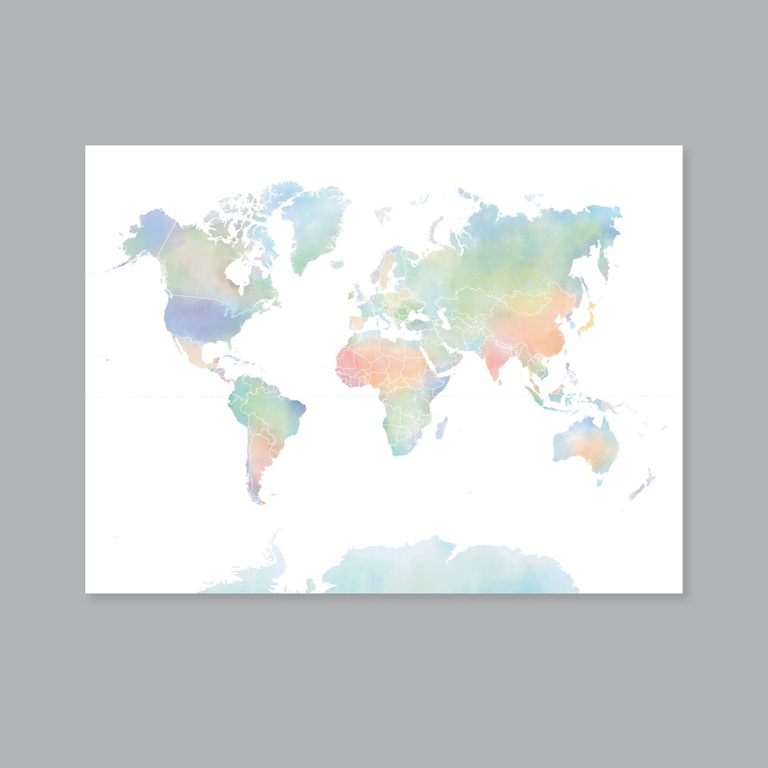World Map, PRINTABLE Map of the World Wall Art Without Labels ...