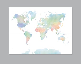 Watercolor World Map Print: Kid Nursery Decor (Digital Download)