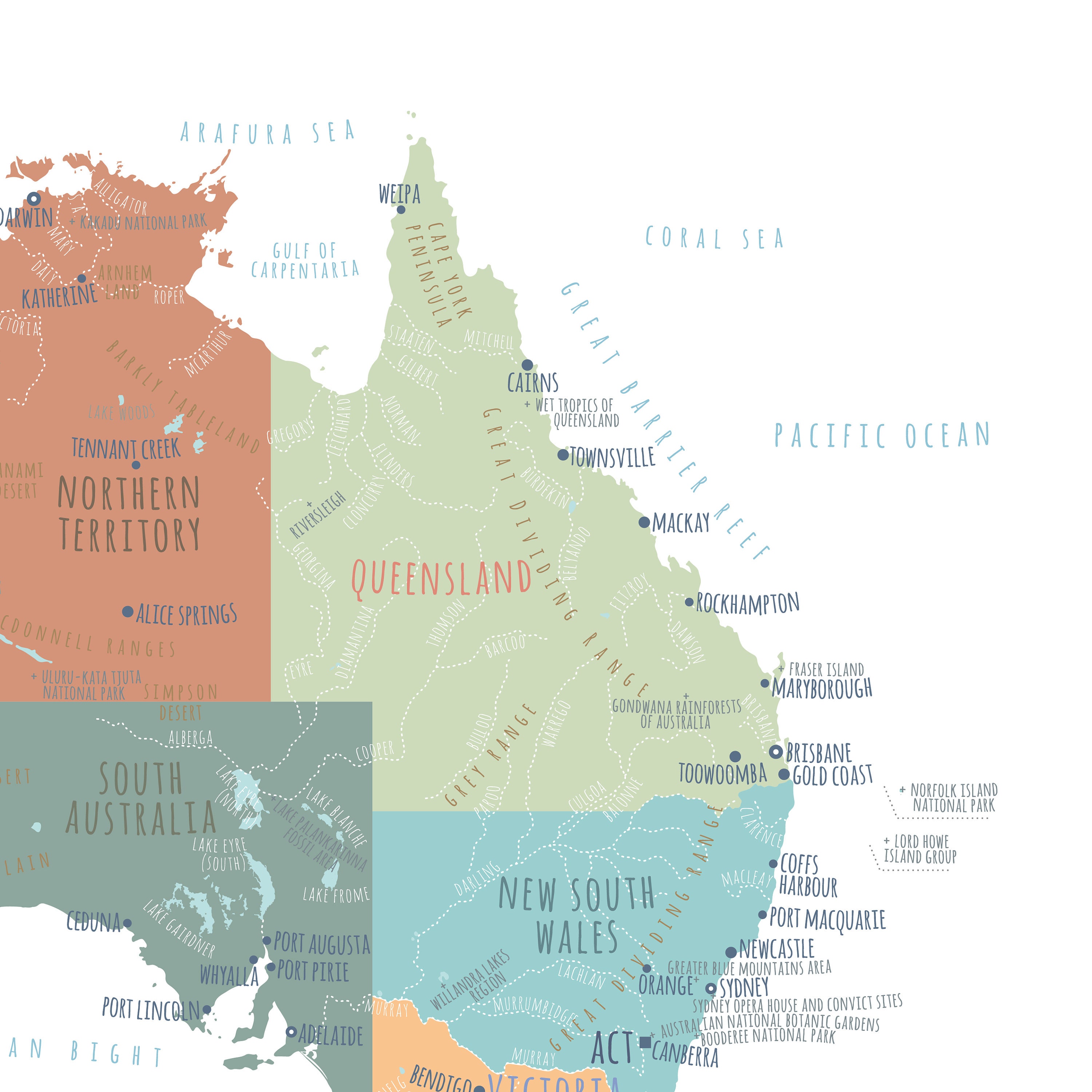 Australia Map PRINTABLE Australia Map Kid Nursery Modern - Etsy