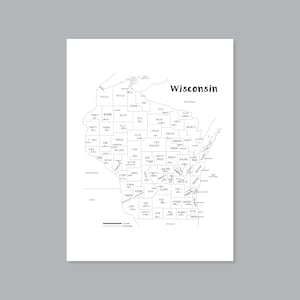 Mappa artistica del Wisconsin, mappa della contea del Wisconsin STAMPABILE AL, poster della mappa dei paesi del Wisconsin, mappa dello stato del Wisconsin, arredamento moderno per la casa (#P544)