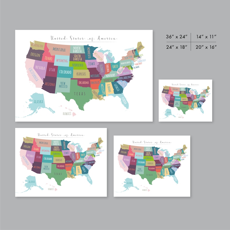 United States Map Wall Art, PRINTABLE United States Map Print, Usa Map Wall Art, USA Map for Kids, Home Kids Room Decor P450 image 6