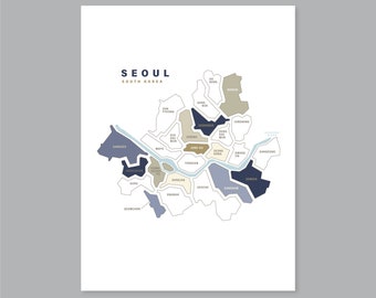 Seoul Neighborhood map, Printable Seoul map, Seoul Korea Poster, Korea wall art, Seoul district map, Digital Download  (#P525)