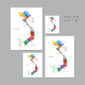 Vietnam Map Region, PRINTABLE Vietnam Provinces, Labeled Vietnam Map, Modern home decor P576 image 9