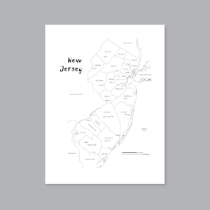 Cartaz de mapa de Nova Jersey, mapa do condado de Nova Jersey para IMPRIMIR NJ, impressão de Nova Jersey, mapa do estado de Nova Jersey, decoração moderna para casa (#P519)