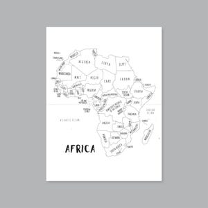 Arte de mapa de África, mapa de países de África IMPRIMIBLE, mapa de África, decoración moderna para el hogar (#P609)