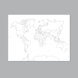 Wereldkaart met landen, AFDRUKBARE kaart van de wereld kunst aan de muur zonder landnamen Kinderkamer modern interieur (#P449)