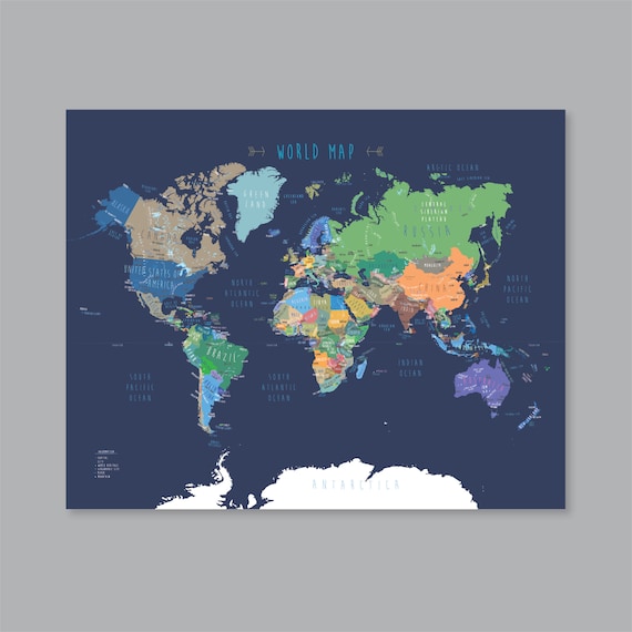 World Map With Countries Printable Worldmap Map Of The World Etsy India
