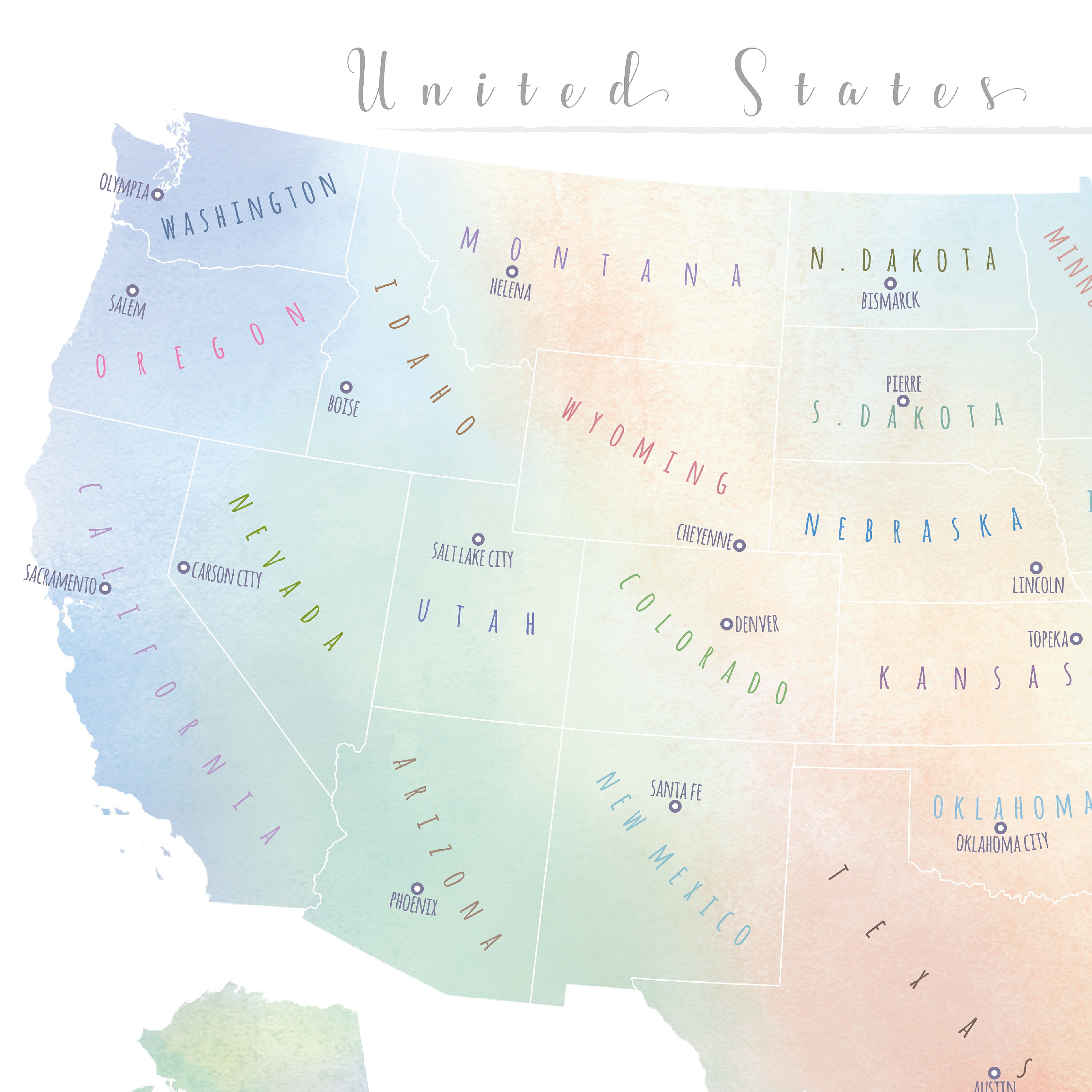 United States Map Wall Art, PRINTABLE United States Map Print, Usa Map ...