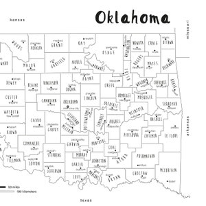 Oklahoma Map Art, PRINTABLE Oklahoma County Map OK, Oklahoma State Map ...