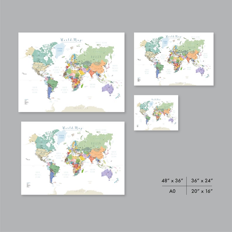 World Map Poster PRINTABLE Worldmap With Countries Map of Etsy