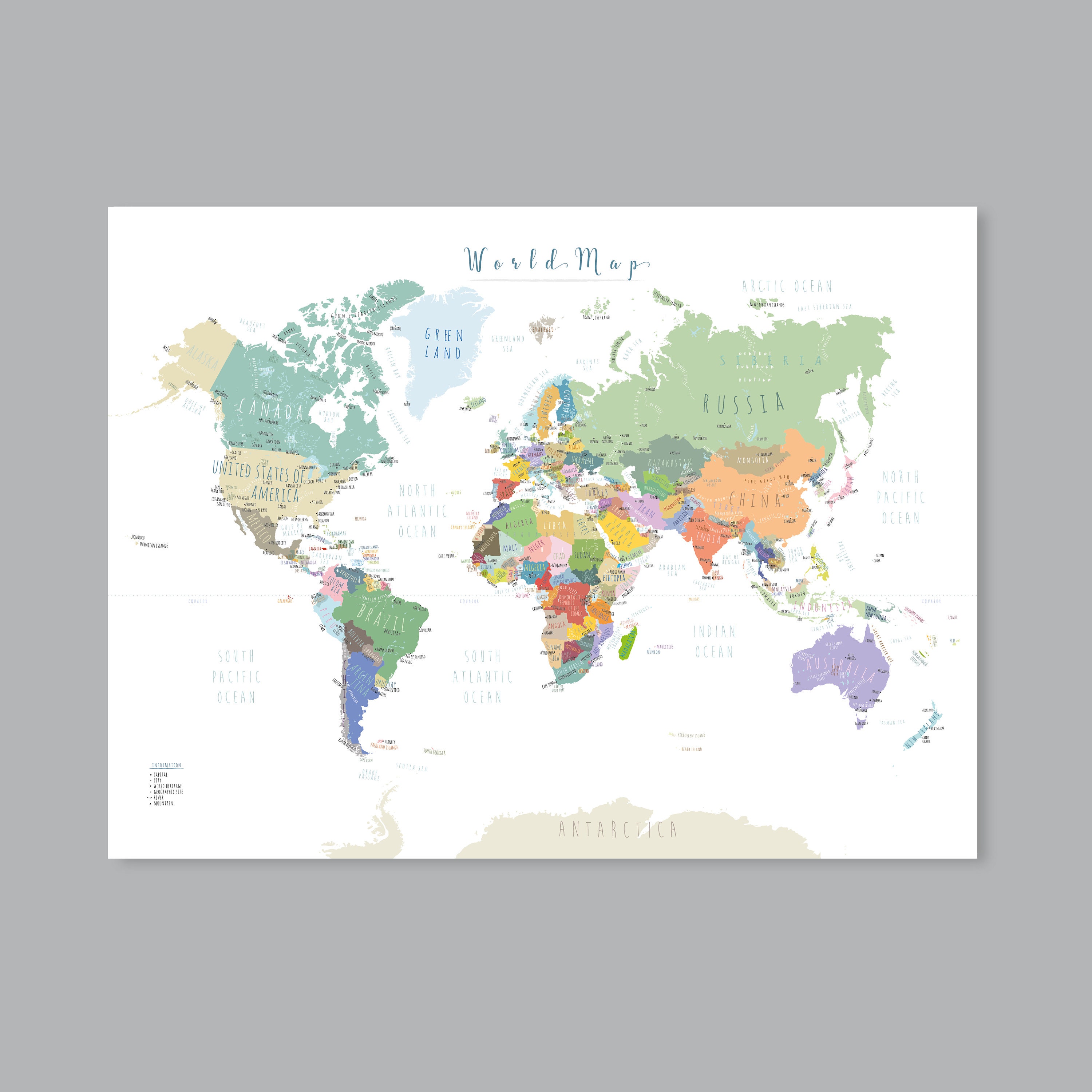 world map poster printable world map with countries map of