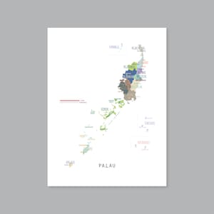 Mapa de Palaos, Mapa de Palaos para imprimir, Mapa de Palaos etiquetado, Mapa de Oceanía, Decoración moderna para el hogar (#P644)