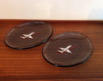 Atlantic Aviation Glass Airplane Meal Plates, Set of 2, Vintage