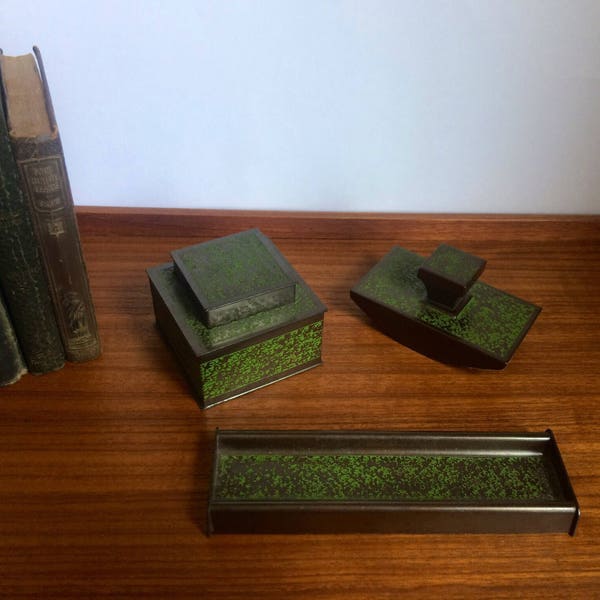 Arts and Crafts Desk Set, Inkwell, Blotter and Pen Tray, Kronheimer & Oldenbusch Co.