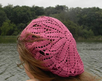 Summer beret for women Cotton slouchy hat Crochet Summer beanie hat