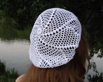 Cotton hair snood for women Summer Slouchy hat Cotton crochet beret