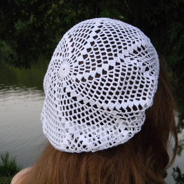 Cotton hair snood for women Summer Slouchy hat Cotton crochet beret