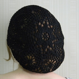 Black summer beret for women Summer beanie crochet hair snood head coverings for women Crochet hat crocheted gothic beret Cotton beach hat