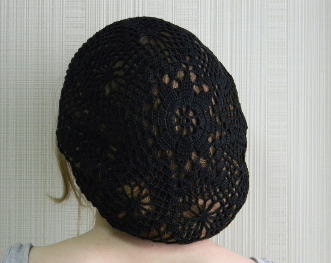 Summer Knit Letter Beret Black