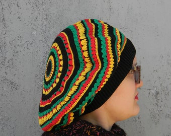 Unisex Rasta Reggae hat Jamaican Slouchy hat Crowned Dreadlock Tam