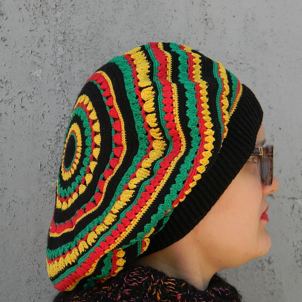 Unisex Rasta Reggae hat Jamaican Slouchy hat Crowned Dreadlock Tam