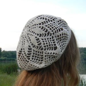 Crochet beret Cotton beanie for woman Summer crochet hat