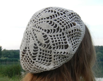 Crochet beret Cotton beanie for woman Summer crochet hat