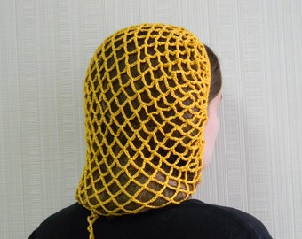 1940s Hair snood for women Yellow Crochet hair net Retro hair accessories Crochet snood fishnet