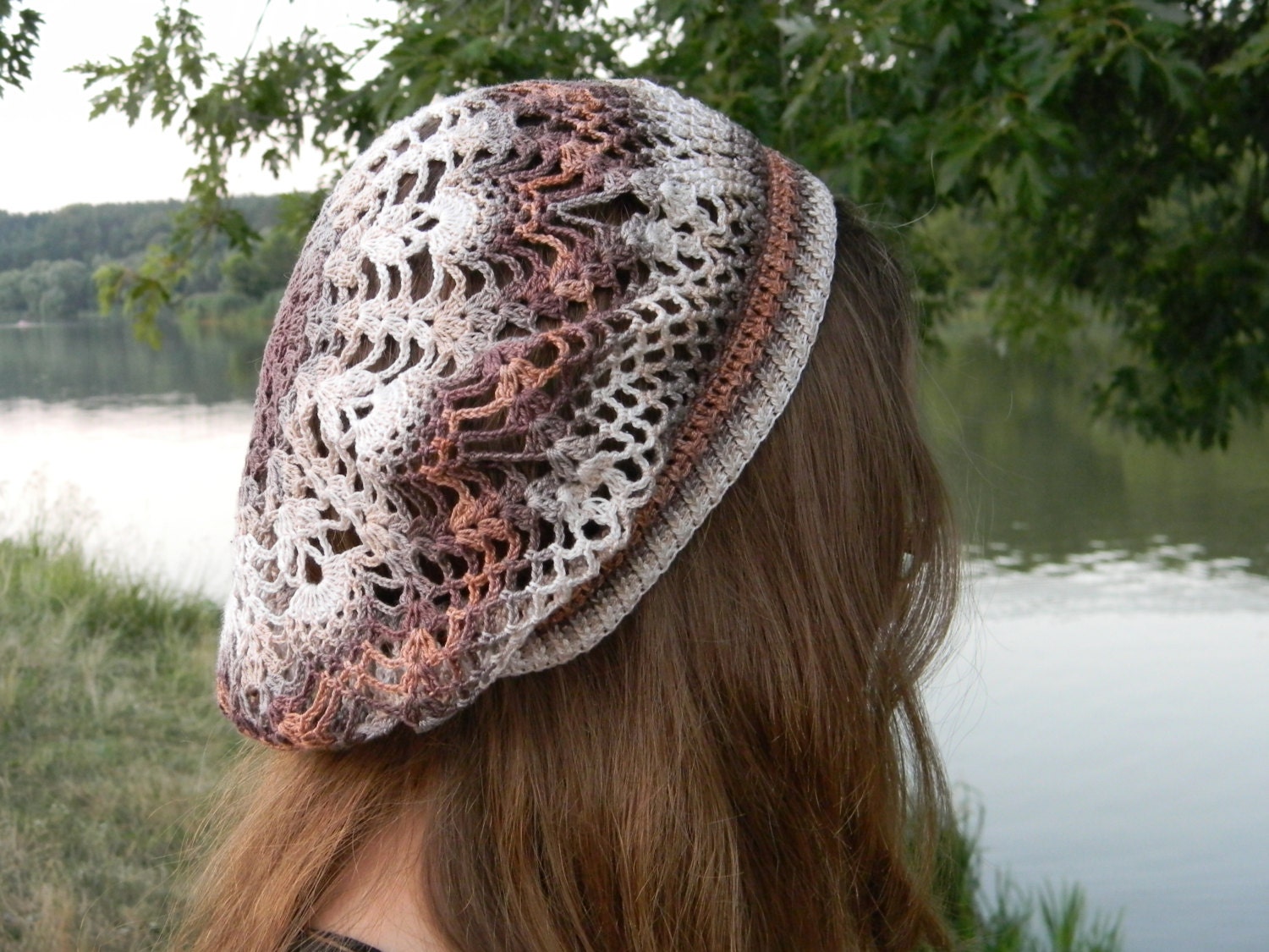 Summer colorful beret for women Crochet cotton slouchy hat Summer beanie Mother's day gift