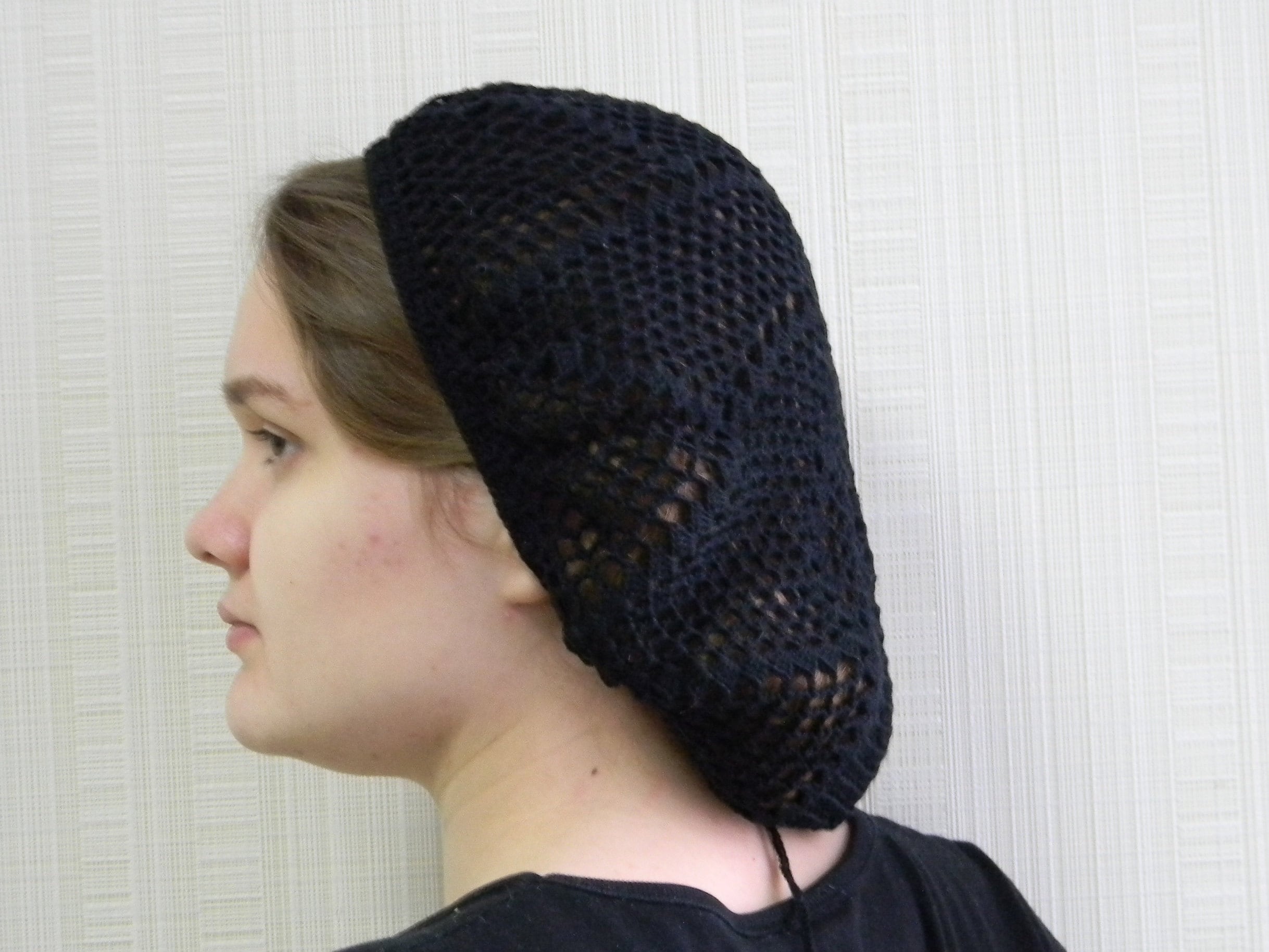 Juliet Hat/Snood- Vintage Elegant Black Crochet Beret or Large to Catch Hair Vintage Juliet Hat - Etsy main image 2