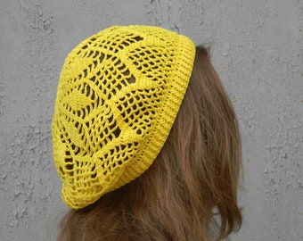 Cotton crochet beret for women Summer hat Summer beanie