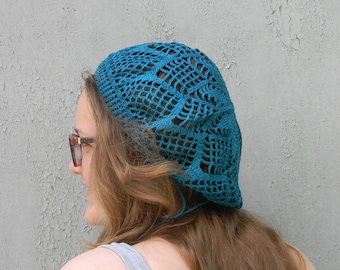 Summer crochet hat for women Teal summer beret Cotton summer beanie